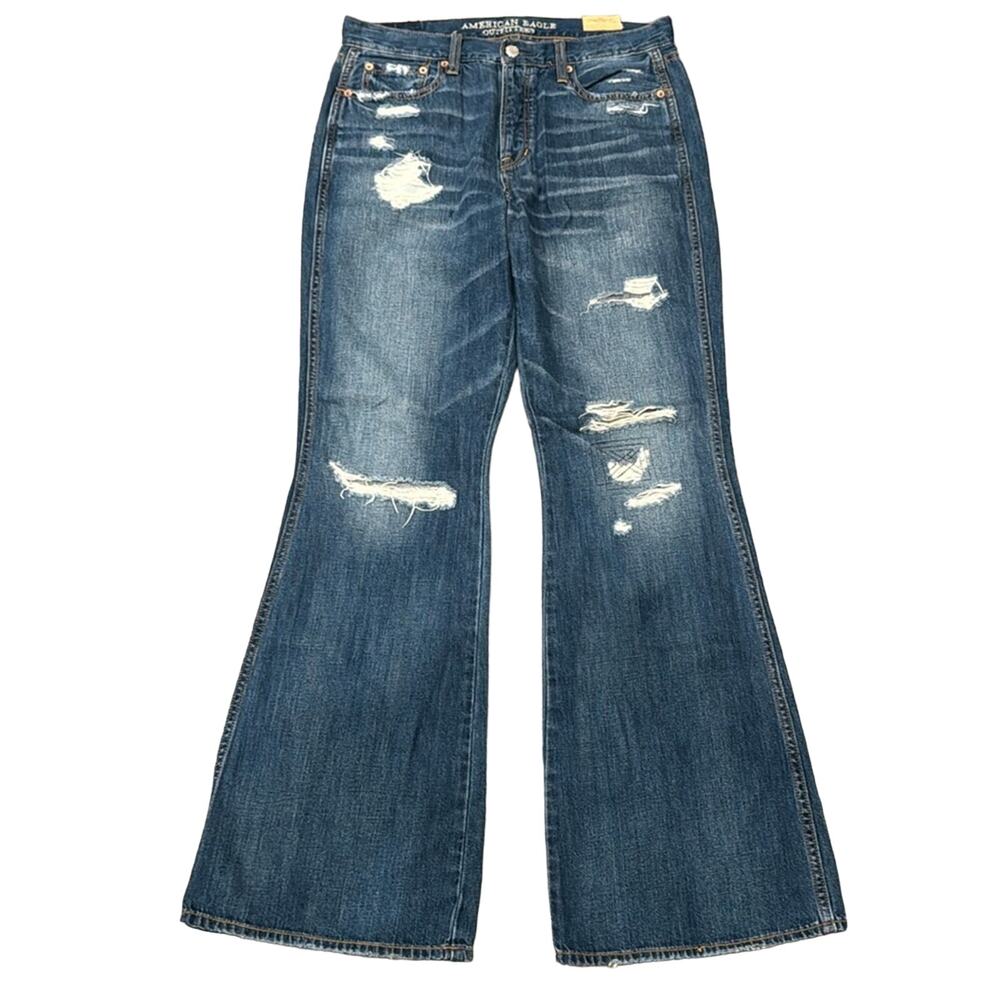 NWT American Eagle Vintage Distressed High Rise Flare Jeans Size 10R